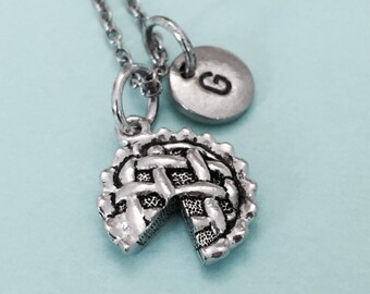 Collar de pastel de manzana, collar de pie, encanto pastel de manzana, encanto de tarta, pastel, collar personalizado, collar inicial, monograma, collar de alimentos