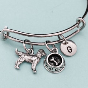 Dog theme bangle, dog theme charm bracelet, expandable bangle, charm bangle, personalized bracelet, initial bracelet, monogram