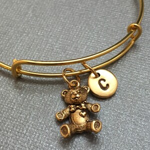 Teddy bear bangle, teddy bear charm bracelet, expandable bangle, charm bangle, personalized bracelet, initial bracelet, monogram