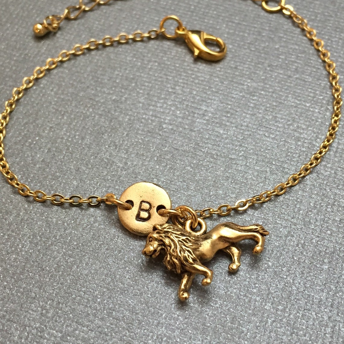Lion Charm Bracelet Lion Charm Adjustable Bracelet Animal Etsy
