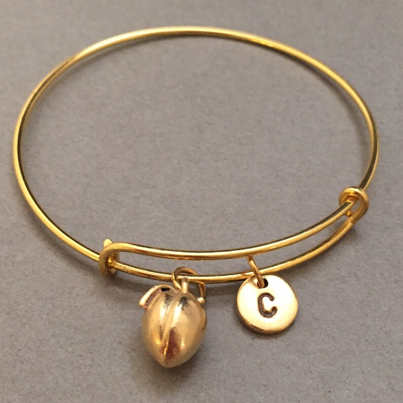 Peach bangle, peach charm bracelet, expandable bangle, charm bangle, personalized bracelet, initial, monogram image 4