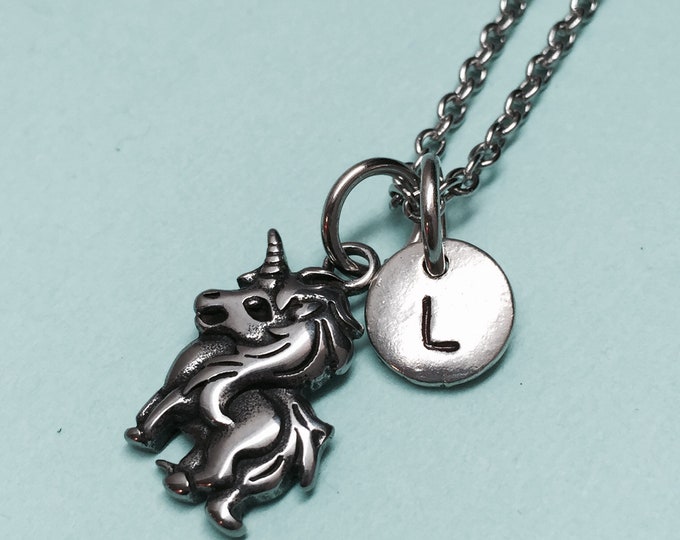 Unicorn necklace, unicorn charm, animal necklace, personalized necklace, initial necklace, initial charm, monogram
