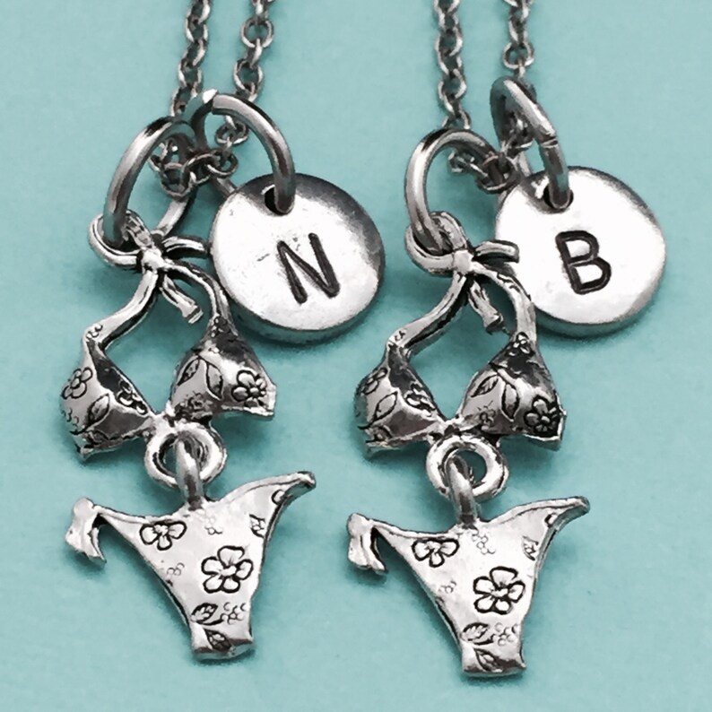 initial personalized bathing suit necklace bikini necklace friendship jewelry Best friend necklace monogram bff necklace sister