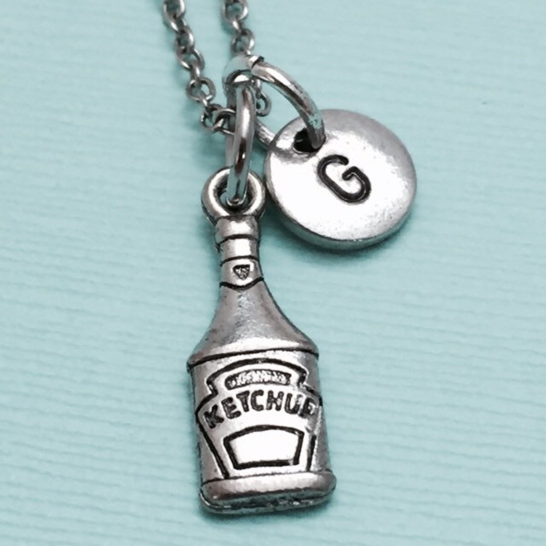 Ketchup Charm Necklace, Personalized Necklace, Food Necklace, Initial