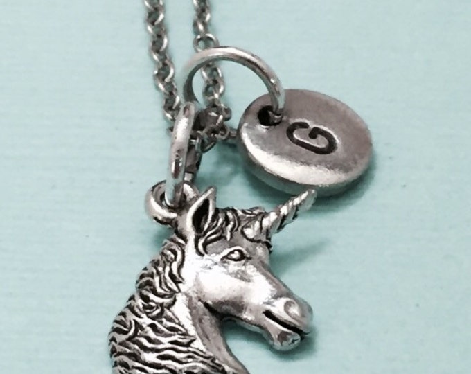 Unicorn necklace, unicorn charm, mythical necklace, personalized necklace, initial necklace, initial charm, monogram