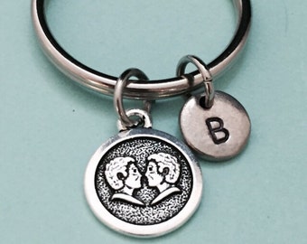 Gemini keychain, gemini charm, horoscope keychain, personalized keychain, initial keychain, customized keychain, monogram
