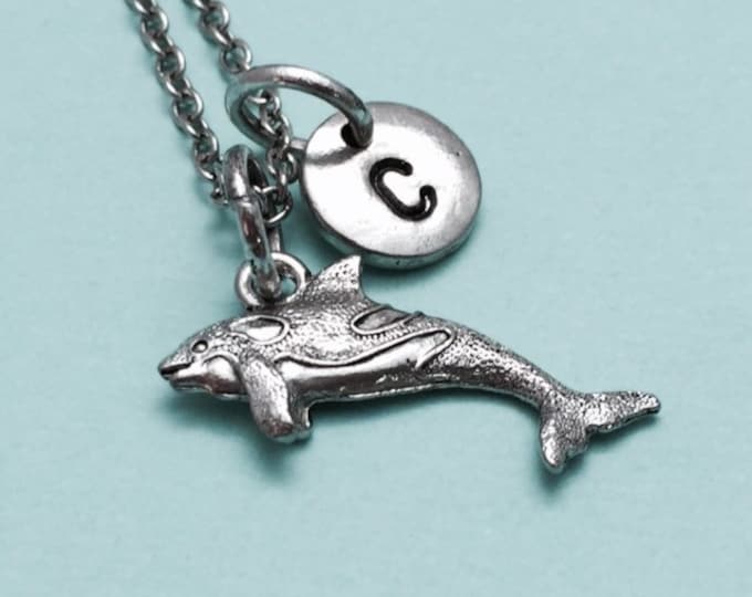 Killer whale necklace, whale charm, orca whale necklace, personalized necklace, initial necklace, monogram, sea animal necklace