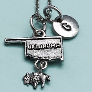 Oklahoma-Halskette, Oklahoma Charme, Zustand Halskette, personalisierte Collier, anfängliche Halskette, ursprünglichen Charme, Monogramm