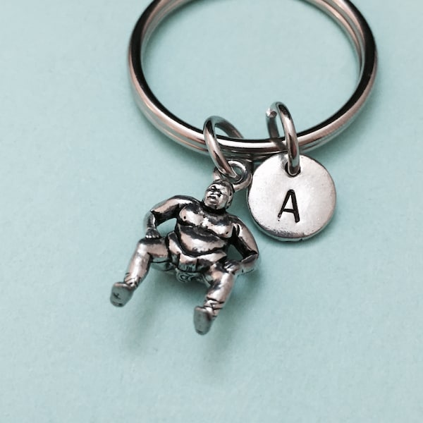 Sumo wrestler keychain, sumo wrestler charm, wrestling keychain, personalized keychain, initial keychain, monogram