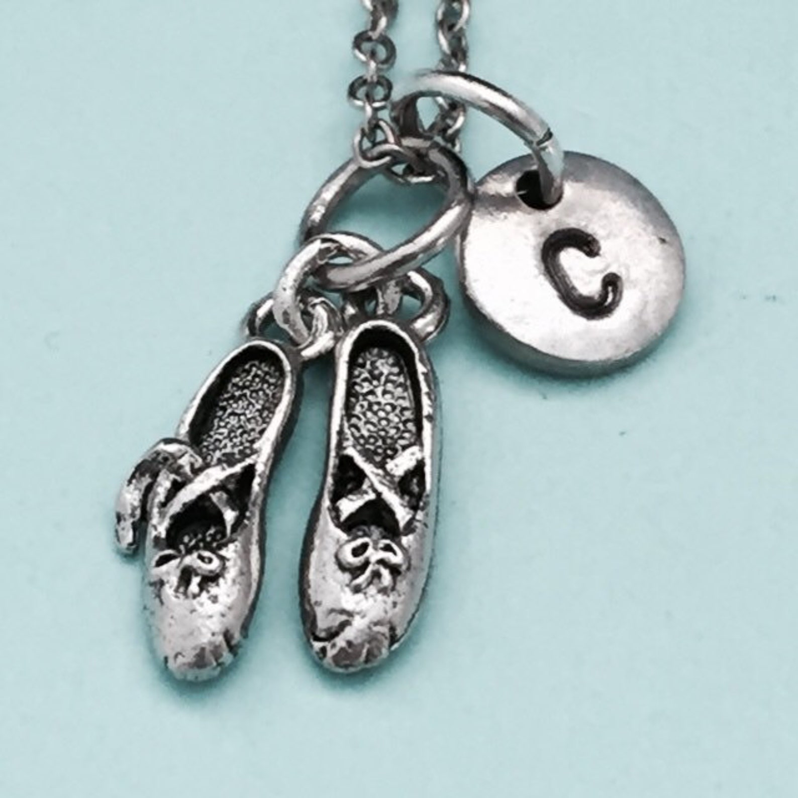 ballet shoes necklace, ballet shoes charm, ballet necklace, personalized necklace, initial necklace, initial charm, monogram