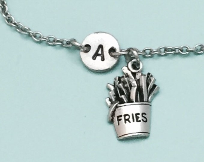 French fries charm bracelet, french fries charm, adjustable bracelet, food, personalized bracelet, initial bracelet, monogram
