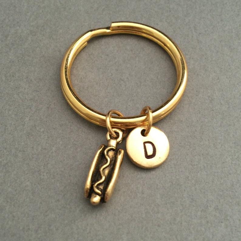 Hotdog keychain monogram hotdog charm personalized keychain initial keychain customized food keychain initial charm