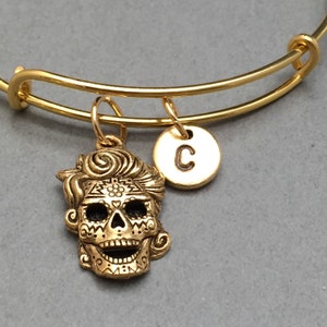 Sugar skull bangle, sugar skull charm bracelet, expandable bangle, charm bangle, personalized bracelet, initial bracelet, monogram