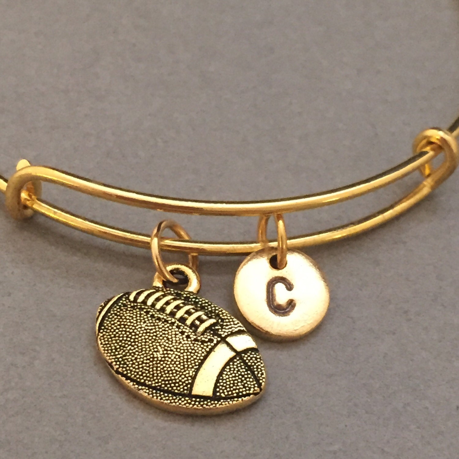Football Bangle, Football Charm Bracelet, Expandable Bangle, Charm ...