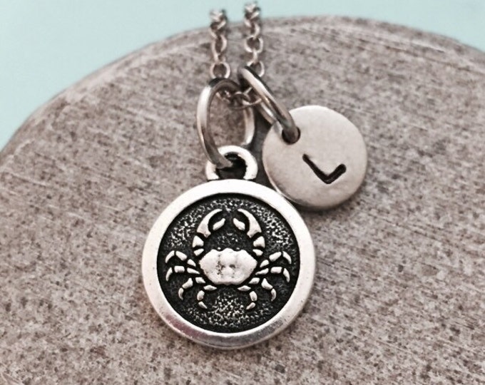 Cancer necklace, cancer charm, horoscope necklace, personalized necklace, initial necklace, initial charm, monogram