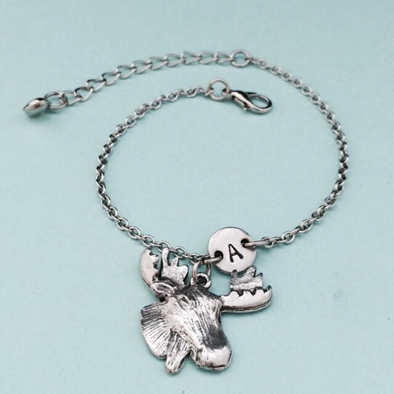 Moose head charm bracelet, moose head charm, adjustable bracelet, animal, personalized bracelet, initial, monogram image 5