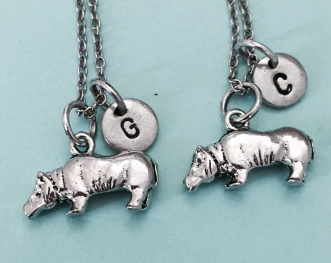 Best friend necklace, hippopotamus necklace, hippo, bff necklace, friendship jewelry, sister necklace, friends, personalized, initial