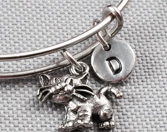 Cat bangle bracelet, cat bracelet, animal jewelry, personalized bracelet, initial bracelet, kitty bracelet, cat charm bracelet, animal