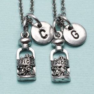 Best friend necklace, spice necklace, condiment necklace, bff necklace, sister, friendship jewelry, personalized necklace, initial, monogram