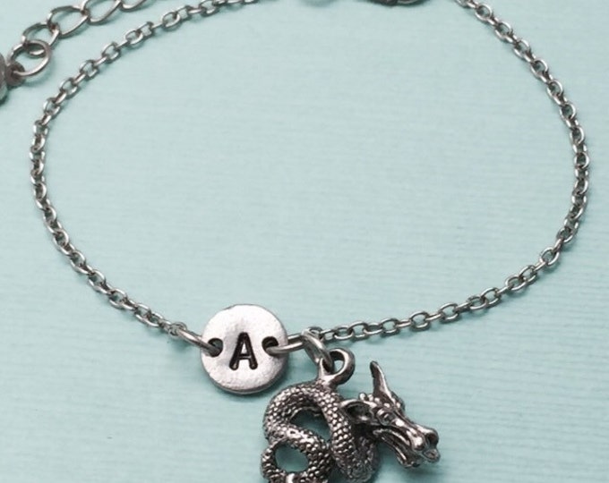 Chinese serpent dragon charm bracelet, chinese serpent dragon charm, adjustable bracelet, animal, personalized bracelet, initial, monogram