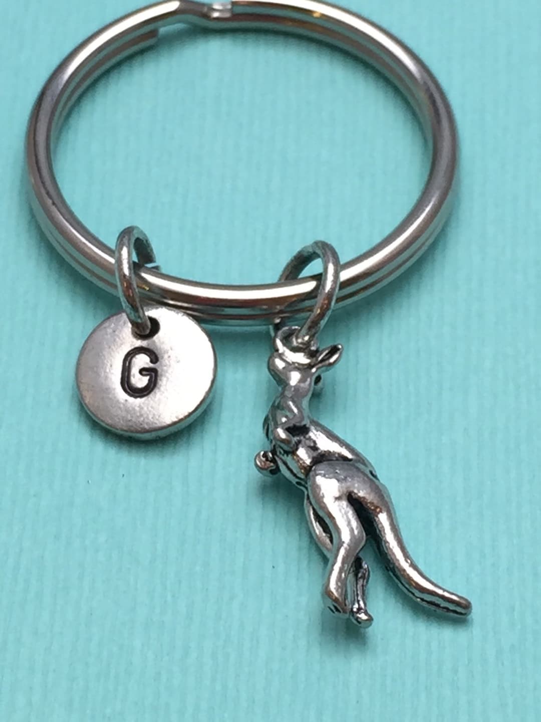Kangaroo Keychain, Animal Keychain, Kangaroo Charm, Personalized Keychain, Initial Keychain