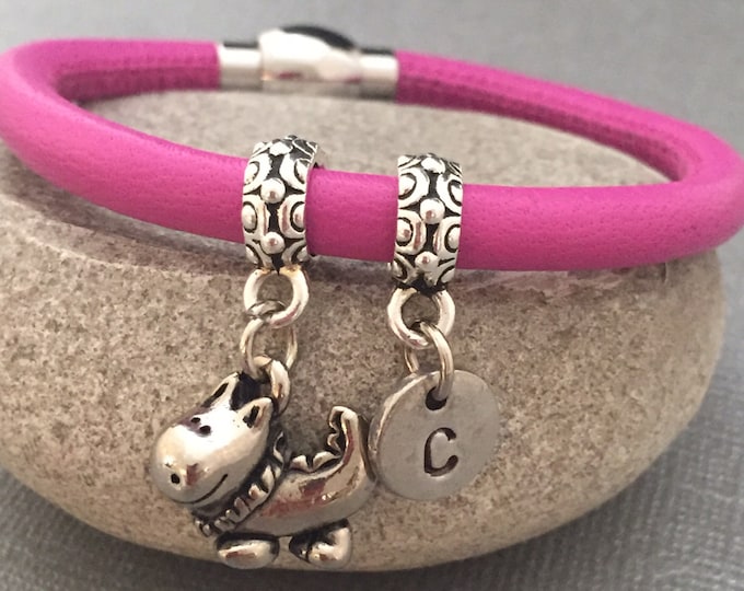 Dragon leather bracelet, dragon charm bracelet, leather bangle, personalized bracelet, initial bracelet, monogram