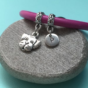 Puppy leather bracelet, puppy charm bracelet, leather bangle, personalized bracelet, initial bracelet, monogram