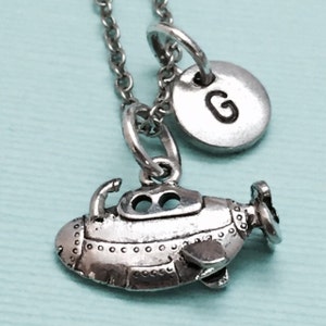 Submarine necklace, submarine charm, personalized necklace, initial necklace, gift for her,