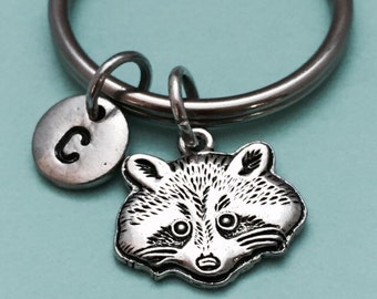 Raccoon keychain, raccoon charm, animal keychain, personalized keychain, initial keychain, initial charm, customized, monogram