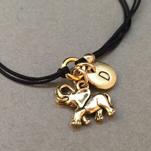 Elephant cord bracelet, elephant charm bracelet, adjustable bracelet, personalized bracelet, initial bracelet, initial charm, monogram