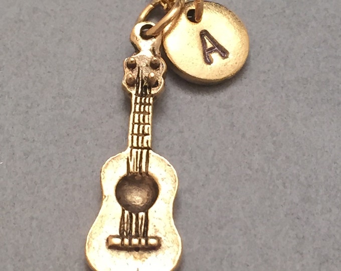 Guitar necklace, guitar charm, guitar personalized necklace, initial necklace, initial charm, monogram