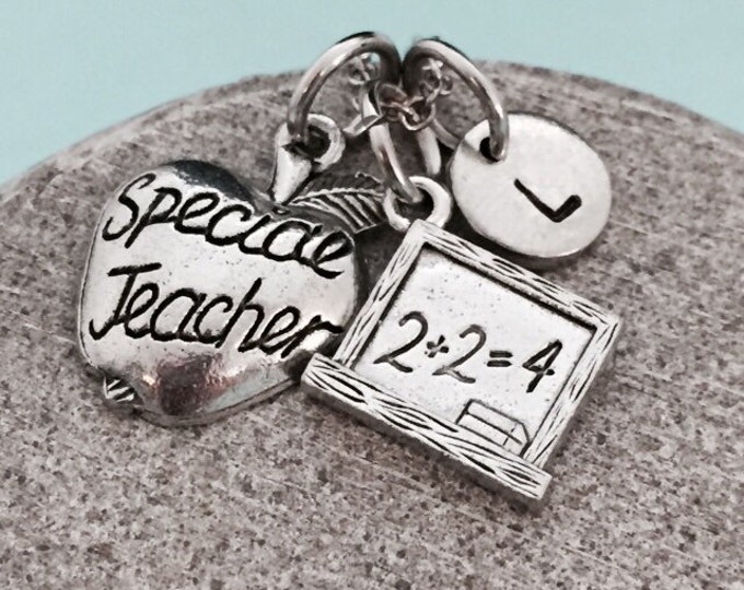 Teacher theme necklace, teacher theme charm, school necklace, personalized necklace, initial necklace, monogram