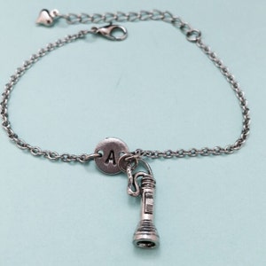Flashlight charm bracelet, flashlight charm, adjustable bracelet, camping charm, personalized bracelet, initial bracelet, monogram, camping