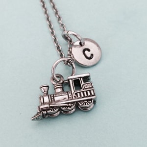 Train necklace, train charm, steam engine, locomotive, personalized necklace, initial charm, monogram, initial necklace