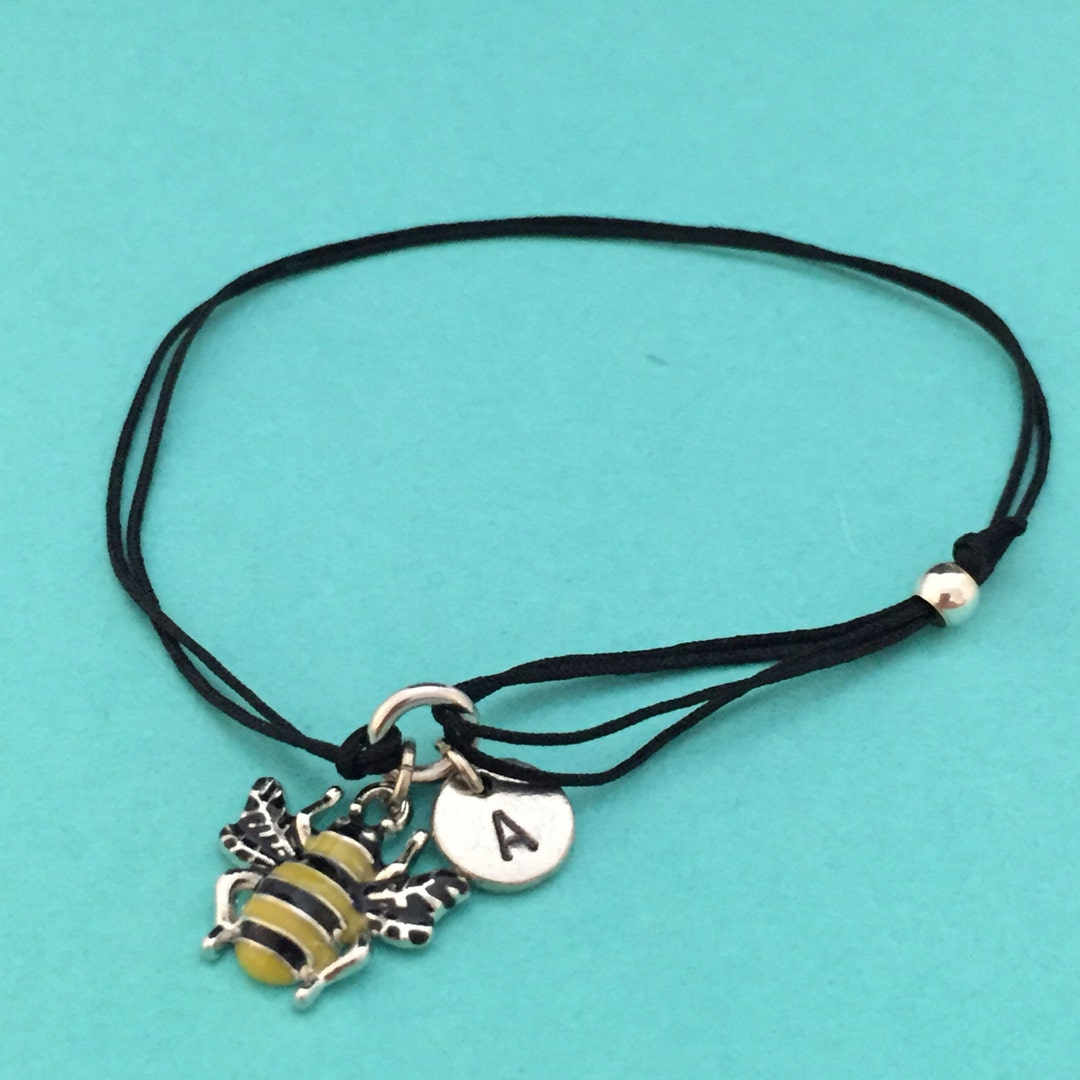 Bee Cord Bracelet, Bee Charm Bracelet, Adjustable Bracelet, Charm