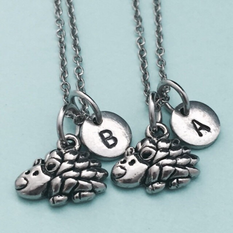 monogram sister Best friend necklace initial bff necklace personalized friendship jewelry hedgehog necklace animal necklace