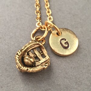 Baseball glove necklace, baseball glove charm, sports necklace, personalized necklace, initial necklace, initial charm, monogram