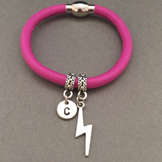 Lightning Bolt Leather Bracelet Lightning Bolt Charm Bracelet Leather Bangle Personalized Bracelet Initial Bracelet Monogram Etsy