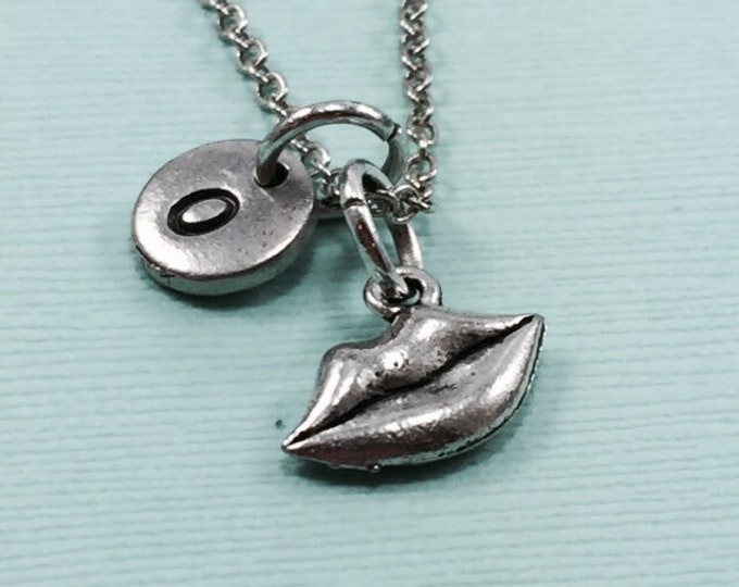 Lip charm necklace, lips, personalized necklace, initial charm, mouth charm