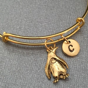 Penguin bangle, penguin charm bracelet, expandable bangle, charm bangle, personalized bracelet, initial bracelet, monogram