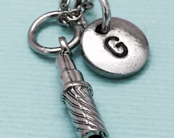 Lipstick necklace, lipstick charm, makeup necklace, personalized necklace, initial necklace, initial charm, monogram