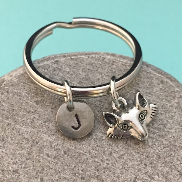 Fox head keychain, fox head charm, animal keychain, personalized keychain, initial keychain, initial charm, customized, monogram