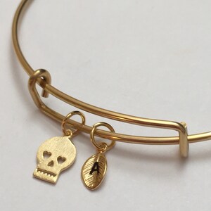 Skull bangle, skull charm bracelet, expandable bangle, charm bangle, personalized bracelet, initial bracelet, monogram