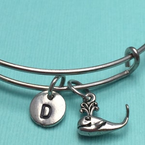 Whale bangle bracelet, whale charm bracelet, ocean bracelet, personalized bracelet, initial bracelet, sea animal bracelet