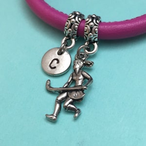 Field hockey player leather bracelet, field hockey player charm bracelet, leather bangle, charm bangle, personalized, initial, monogram