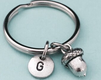 Acorn keychain, acorn charm, nature personalized keychain, initial keychain, initial charm, customized keychain, monogram