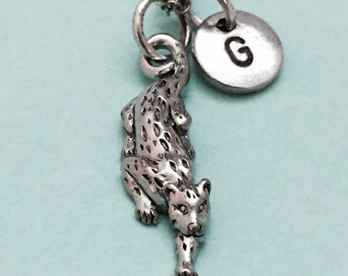 Jaguar necklace, jaguar charm, animal necklace, personalized necklace, initial necklace, initial charm, monogram
