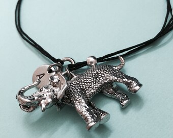 Pulsera de cordón de elefante, pulsera de encanto de elefante, pulsera ajustable, pulsera de encanto, pulsera personalizada, pulsera inicial, monograma