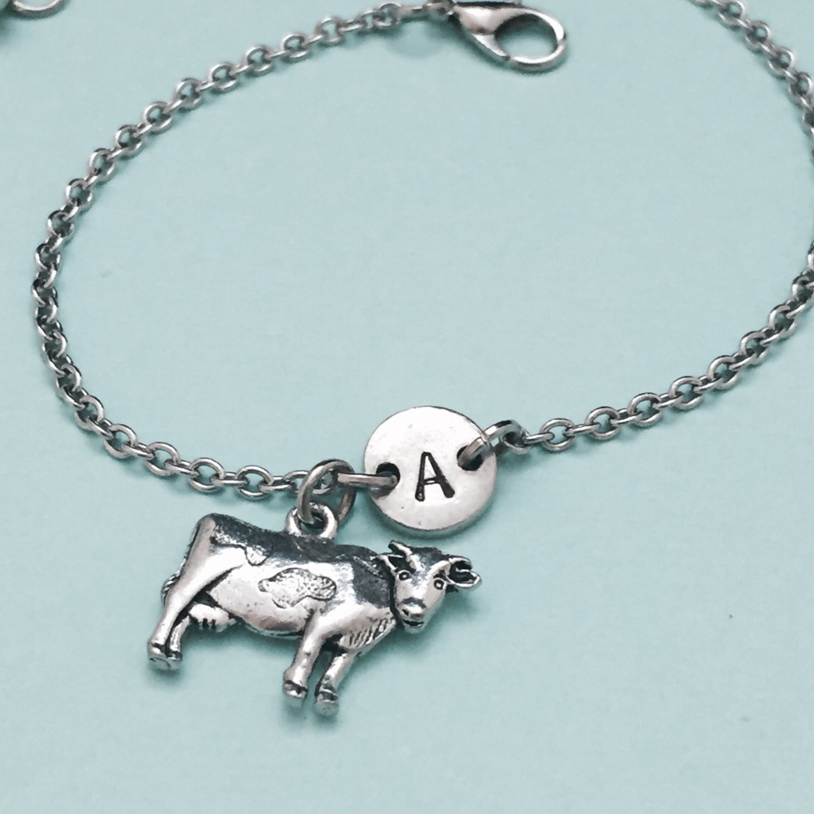 Cow Charm Bracelet Cow Charm Adjustable Bracelet Animal Etsy
