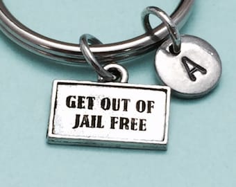Get out of jail free card keychain, get out if jail free card charm, card keychain, personalized keychain, initial, customized, monogram